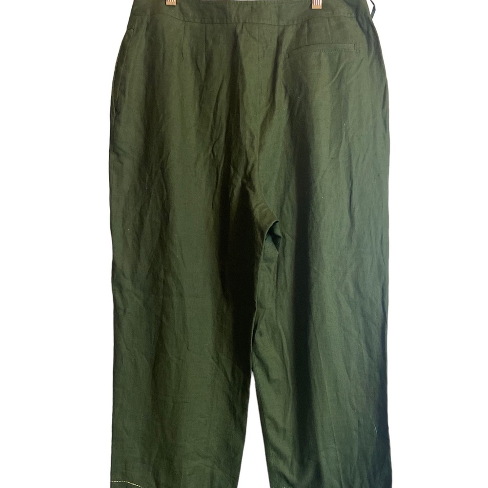 Apostrophe green embroidered olive linen cropped pants ladies size 12